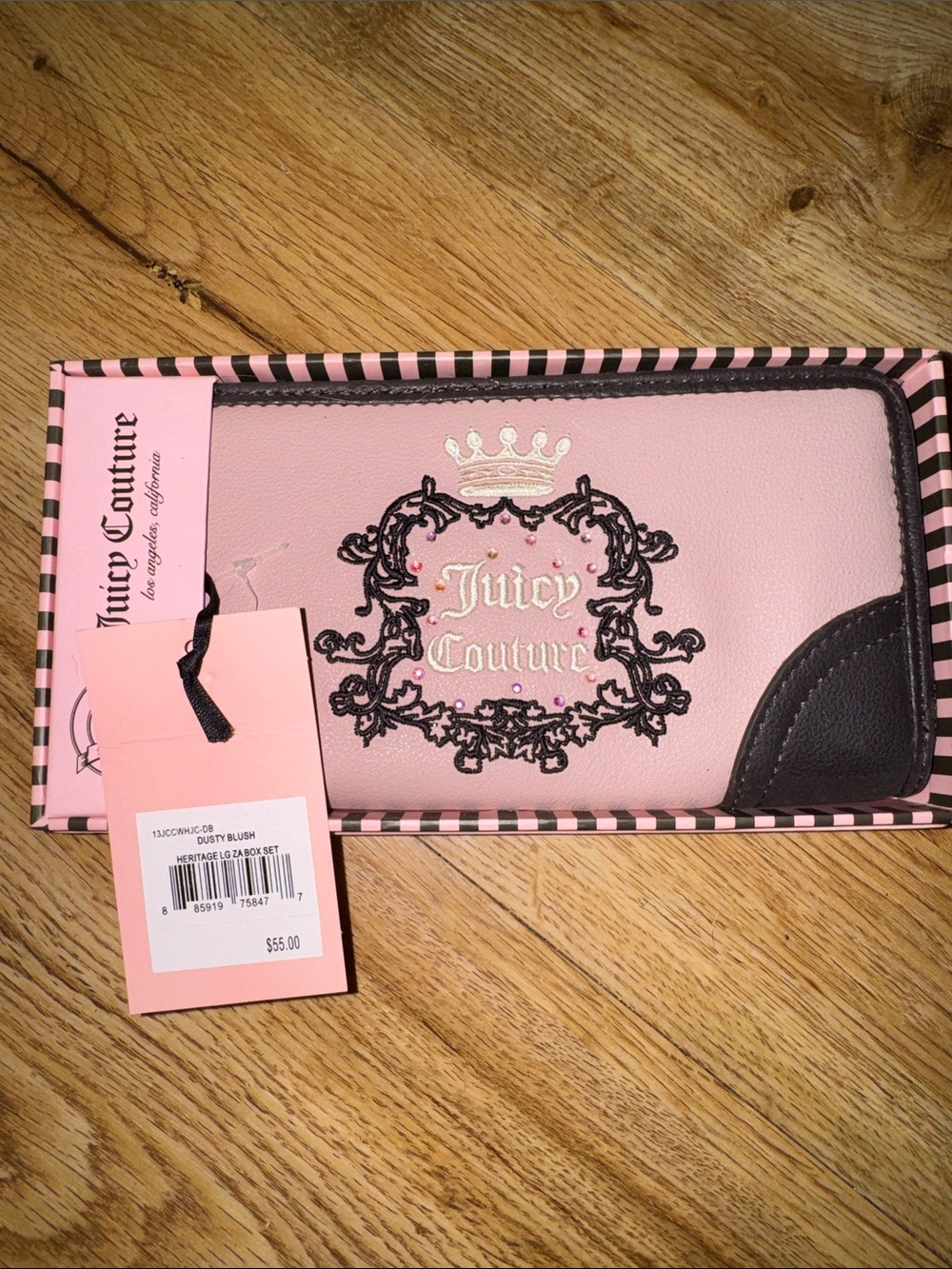 Juicy Couture Pink & Black Embroidered Zip Wallet